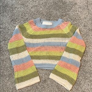 Zara Girls Cropped Striped Mesh Knit Sweater - size 8-9